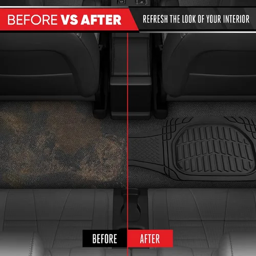 Vista 5 de Motor Trend Premium FlexTough Alfombrillas de piso traseras de goma Deep Dish, Alfombrillas de piso de ajuste universal para todo tipo de clima