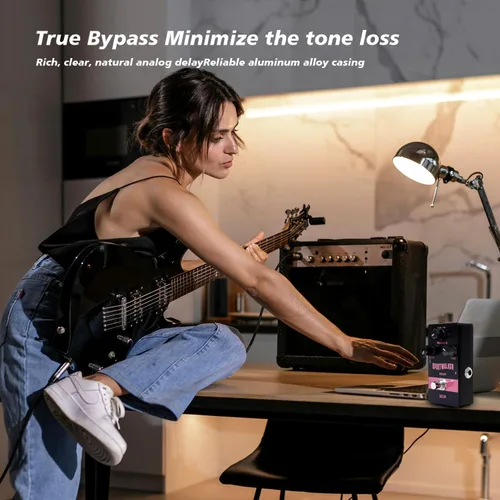 Vista 7 de Satone Pedal de guitarra retardada, Spritwalker Pedal de efecto de guitarra eléctrica Delay DC 9V Mini Pedal de retardo analógico True Bypass
