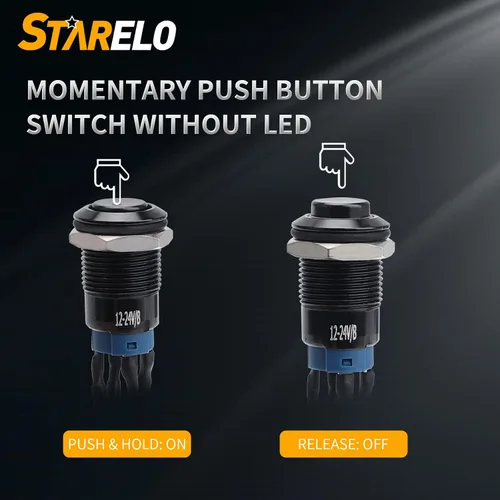 Vista 5 de STARELO 5 piezas Interruptor de botón LED momentáneo de 12 mm con carcasa negra y pre-cableado, interruptor de botón a prueba de agua IP65, 1NO 1