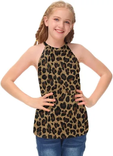 Vista 2 de BesserBay Camiseta sin mangas casual de verano con cuello halter para niñas de 5 a 14 años