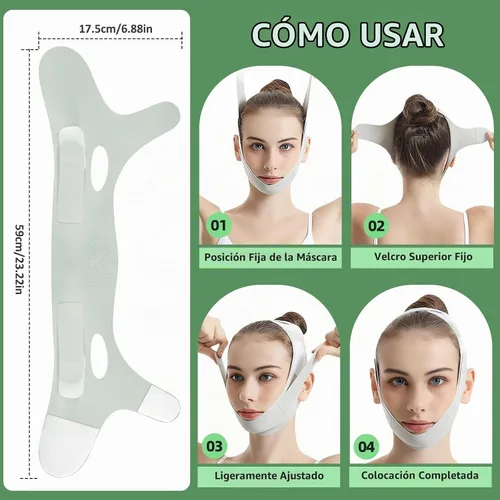 Vista 6 de Cinturón de elevación facial reutilizable, máscara de elevación de línea en V con correa para la barbilla para dormir, ejercitador de mandíbula