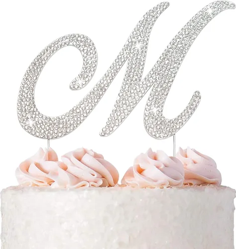 Vista 14 de 15 decoraciones para tartas – diamantes de imitación plateados – 15 cumpleaños o aniversario Premium Silver Metal - Sparkly Rhinestone Cake
