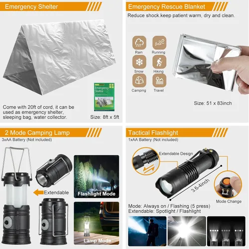 Vista 5 de Kit de supervivencia de 360 piezas, suministros de equipo de supervivencia