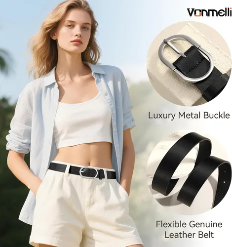 Vista 4 de VONMELLI Paquete de 3 cinturones para mujer con hebilla dorada para jeans y vestidos