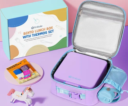 Vista 7 de Fimibuke Lonchera Bento para niños con termo, bolsa de almuerzo, botella