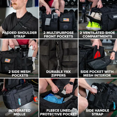 Vista 4 de Serious Steel Fitness Bolsa de gimnasio de nailon 1000D resistente (Mid BUD - Negro)