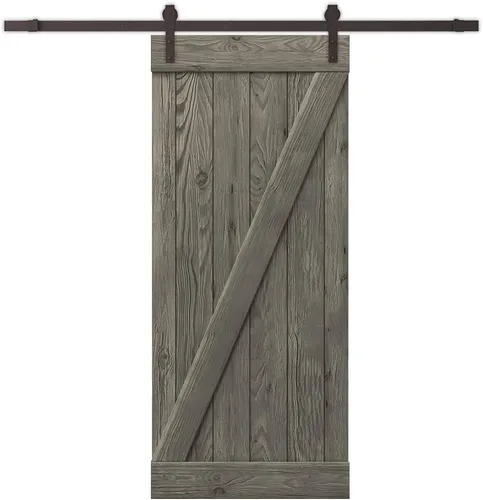 Vista 4 de Puerta corrediza interior de madera de pino anudada cepillada serie Z con kit de herrajes (acabado de madera, 24 x 84 pulgadas)