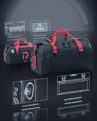 Vista 3 de BORLENI Bolsa de lona impermeable para motocicleta, bolsa trasera de equipaje con gran espacio de almacenamiento, cierre superior enrollable Negro