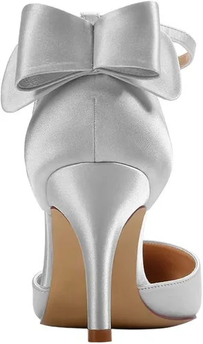 Vista 5 de ERIJUNOR Zapatos de fiesta de noche cómodos, tacones medios, con lazo y nudo al tobillo, anchos, zapatos de satén