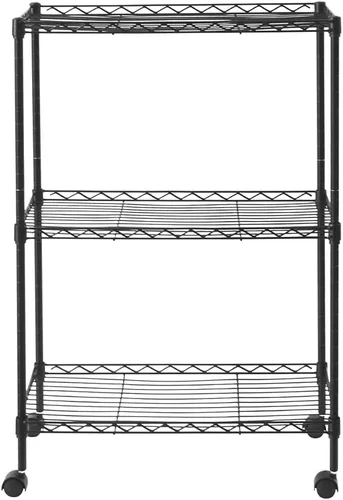Vista 5 de Carrito de almacenamiento de cocina de metal de 3 niveles, estante de almacenamiento de alambre rodante, unidades de almacenamiento de alambre