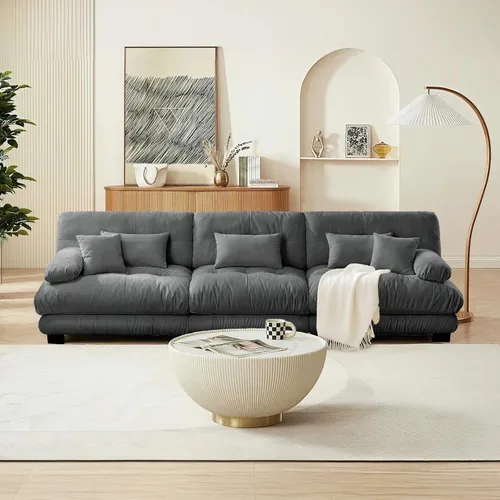 Vista 73 de SoarFlash Moderno sofá reclinable de terciopelo para sala de estar, sofá biplaza para apartamento, sofá de almacenamiento con marco de madera Azul