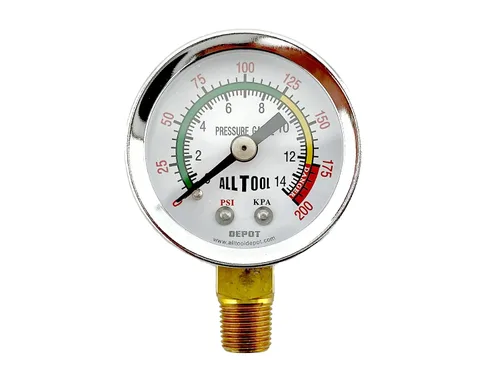 Vista 14 de Medidor de presión de aire de 1-1/2" con montaje inferior en el lado, rosca NPT de 1/8", esfera de 1-1/2" - 0 a 160 PSI