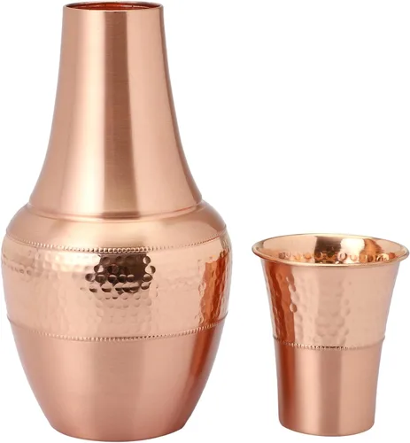 Vista 3 de Jarra de cobre puro con vaso, jarra de agua de 1.4 L (47.3 onzas líquidas)