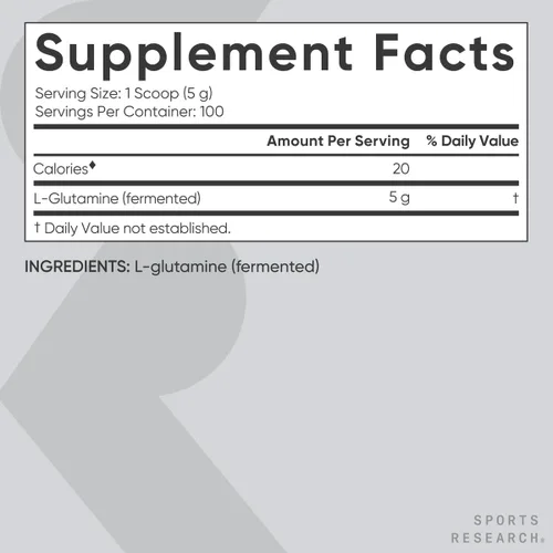Vista 5 de Sports Research L-Glutamina - Recuperación de Entrenamiento, Salud Inmunológica y Apoyo a la Salud Intestinal - 5 G por Porción - 17.64 Oz (500 g)