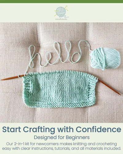 Vista 5 de mindfulknits Kit de Tejer para Principiantes Adultos con Agujas de Tejer, Aguja de Lana e Hilo de Tejer 100% Algodón (4) – Para Hacer Toallitas - Zen