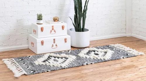 Vista 2 de Unique Loom Mesa Collection - Alfombra de área - Papago (2 pies 2 pulgadas x 6 pies 1 pulgada, carbón/gris)