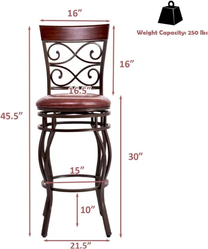 Vista 3 de GLACER Juego de 2 taburetes de bar, estilo retro, de altura de barra giratoria de 360 grados con asiento acolchado de cuero, cómoda silla de metal