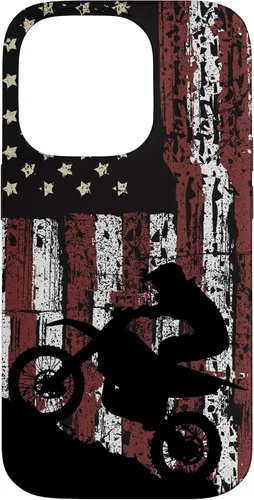 Vista 17 de Motocross Dirt Track Racing - Carcasa para iPhone 17, diseño de bandera de EE. UU., estilo vintage
