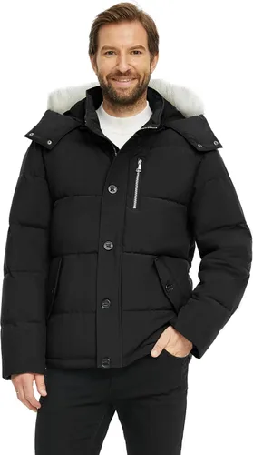 Vista 3 de Skieer Chaqueta acolchada con capucha para hombre, abrigo de invierno impermeable para exteriores, parka cálida con capucha desmontable