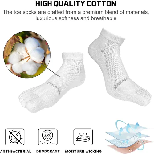Vista 3 de CaiDieNu Toe Socks for Men Five Finger Cotton Athletic Crew Socks No Show Breathable Running Ankle Socks 5 Pairs Size 8-12