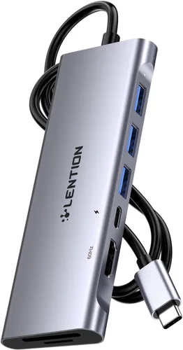 Vista 13 de LENTION 5-in-1 USB-C Hub, 4 USB3.0, 60W Charging, Multiport Adapter Oro Rosa