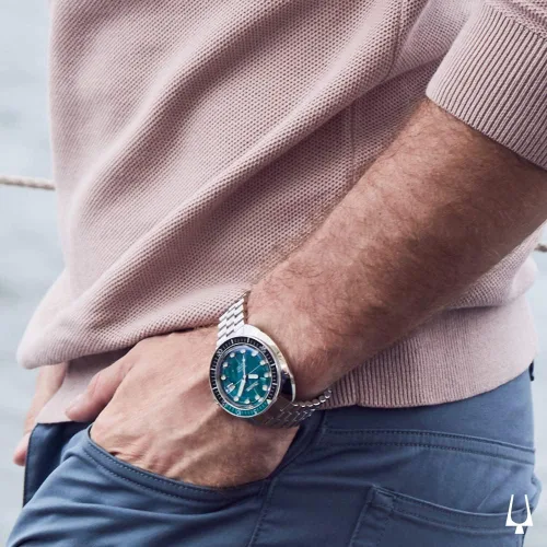 Vista 4 de Bulova - Reloj automático de acero inoxidable con esfera verde oceanógrafo 96B322 para hombre Bobinado automático