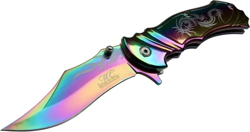Vista 3 de MASTER USA Masters Collection MC-A003RB Fantasy Spring Assist - Cuchillo plegable, hoja de arcoíris, mango arcoíris, 4.5 pulgadas cerrado