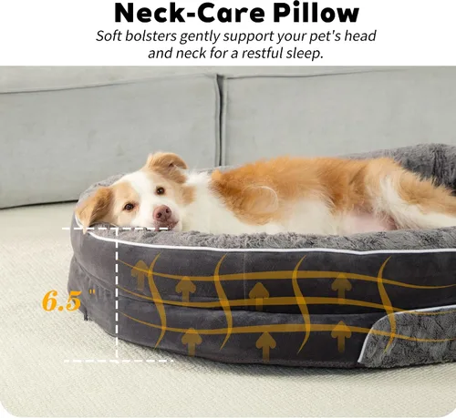 Vista 2 de Cama Sofá Ortopédica para Perros de Tamaño Grande con Soporte de Espuma de Huevo, Cojines Reforzados de Cuatro Lados, Tela Suave Resistente al
