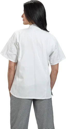 Vista 2 de Mercer Culinary Millennia - Chaqueta de manga corta para mujer con botones tradicionales, Blanco