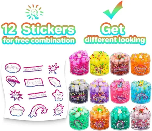 Vista 3 de Paquete de 12 cubos de gelatina transparentes de slime de cristal con cubos de gelatina, regalos de fiesta, juguetes de cumpleaños para niños