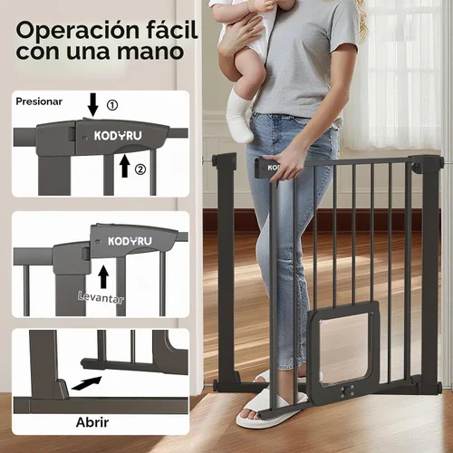 Vista 4 de Puerta para perros de 30 pulgadas de alto con puerta para gatos, ancho ajustable (29.7-45.2 pulgadas) para puertas, pasillos y escaleras, puerta