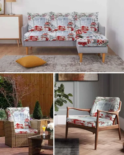 Vista 6 de Fundas elásticas de cojín para sofá de Navidad, diseño de muñeco de nieve, seccional/individual/en forma de L, funda protectora para muebles