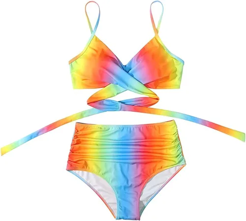 Vista 2 de SPDJUMPER Bikini de cintura alta para mujer, traje de baño de dos piezas con estampado floral