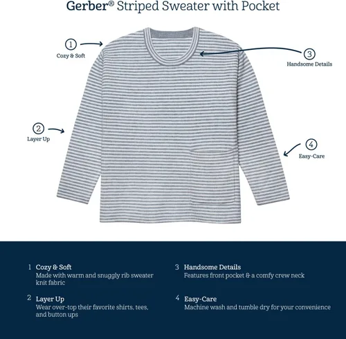 Vista 6 de Gerber Baby Boys' Striped Sweater with Pocket