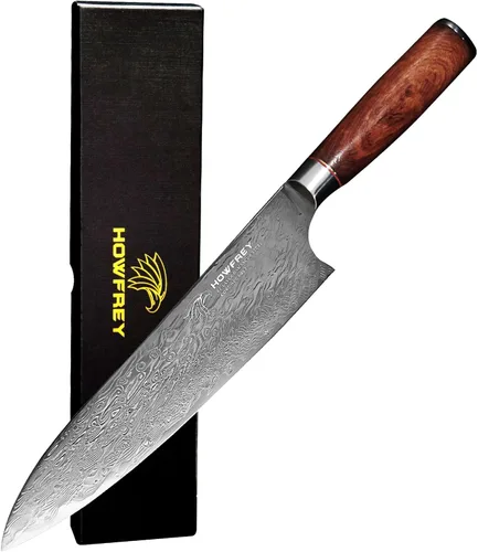 Vista 10 de Cuchillo de chef de Damasco, cuchillos de cocina japoneses de 8 pulgadas con 67 capas, acero inoxidable de alto carbono afilado con mangos