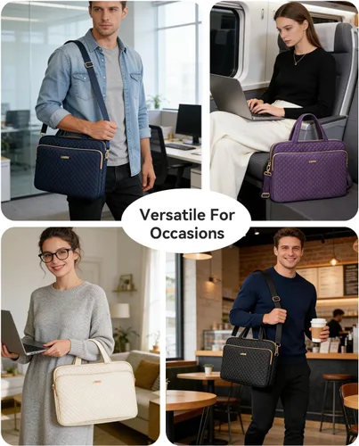 Vista 2 de Funda para laptop para mujeres y hombres, bolsa de mensajero, 14 Beige