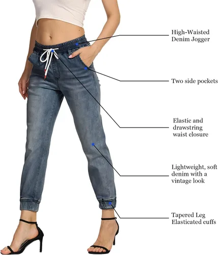 Vista 5 de V VOCNI Pantalones deportivos de mezclilla para mujer, con cordón en la cintura, bolsillos laterales, jeans casuales