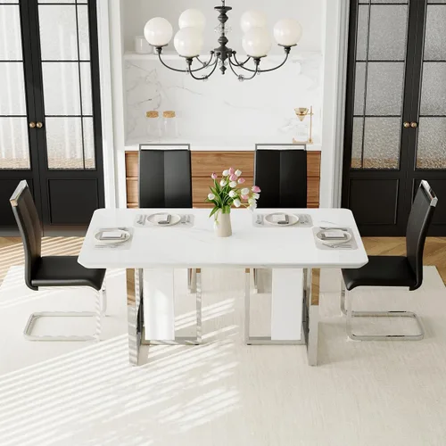 Vista 2 de Juego de mesa de comedor Marle blanca de 63 pulgadas para 4