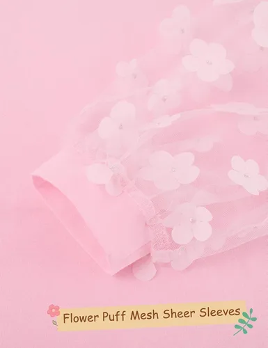 Vista 5 de ALISISTER Vestido formal de malla transparente de manga larga para niñas de 7 a 14 años