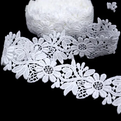 Vista 5 de Cinta de encaje blanco de 7 yardas para costura, manualidades, disfraces, vestidos, decoración del hogar