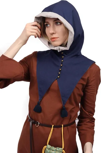 Vista 2 de DAZCOS Medieval Cowl Hood Fringed Cape Pagan Easter Cloak Hat Cosplay Costume