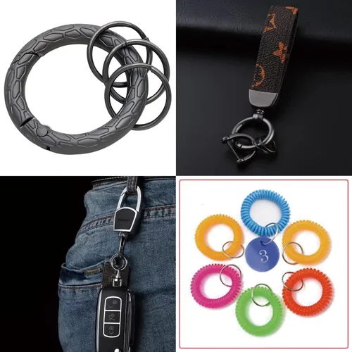 Vista 7 de 50 unidades de 30 mm de llaveros redondos de metal con anillas divididas, en negro, para llaves del hogar, coche, etiquetas de perro, oficina