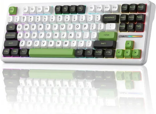 Vista 18 de Aula AU75 Teclado mecánico inalámbrico, teclado para juegos con junta de intercambio en caliente con perilla, BT/2.4G/teclado personalizado