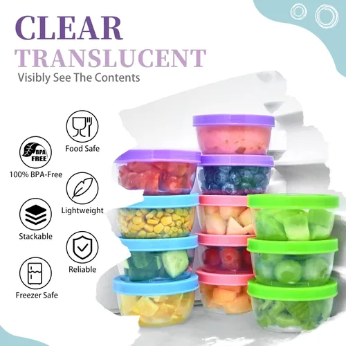 Vista 5 de TOFLEN Recipientes pequeños reutilizables para congelador de 5 onzas, recipientes de plástico para almacenamiento de alimentos con tapas de rosca, a