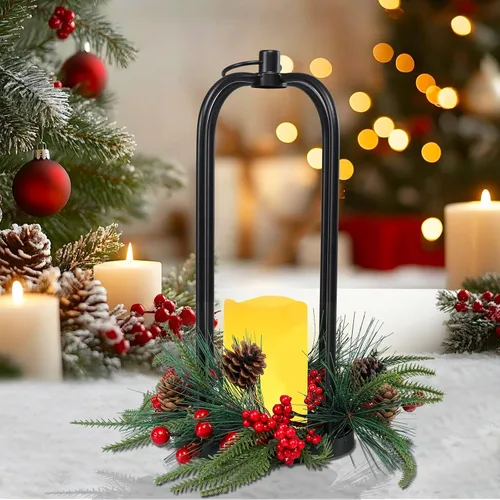 Vista 6 de Linternas decorativas de Navidad para interiores, pack de 2 linternas de Navidad para exteriores, linternas decorativas de 15 pulgadas con luz