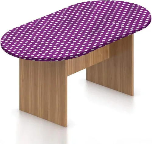 Vista 8 de Mantel ovalado ajustable para mesa de patio, poliéster elástico morado, con estampado de ramas nostálgicas simétricas, se adapta a mesas ovaladas