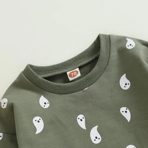 Vista 3 de Thorn Tree Sudadera de manga larga de Halloween para bebé, niño, niña, suéter de gran tamaño, cuello redondo, ropa de otoño e invierno