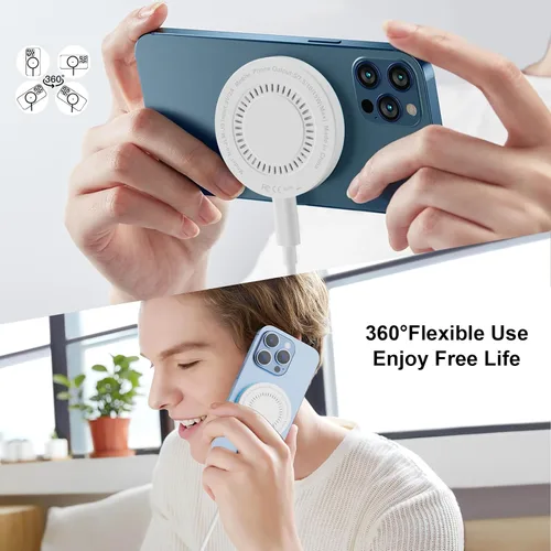 Vista 6 de Paquete de 2 cargadores inalámbricos magnéticos de 15 W, base de carga rápida c/cable USB C a USB C de 6 pies; apto para iPhone series