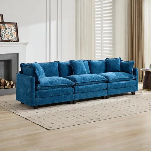 Vista 118 de Sofá seccional modular verde de 111.5", sofás seccionales grandes de 3 plazas para sala de estar, sofá nube oversized de tela chenille con otomana