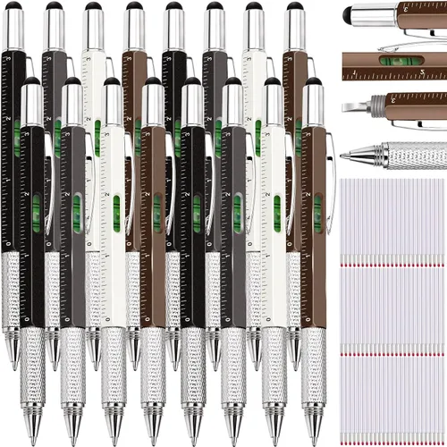 Vista 20 de Zhanmai 16 Piezas Bolígrafos Multiherramienta 6 en 1 Juego de Bolígrafos Multi-herramienta con Repuestos para Regalos de Cumpleaños de Hombres